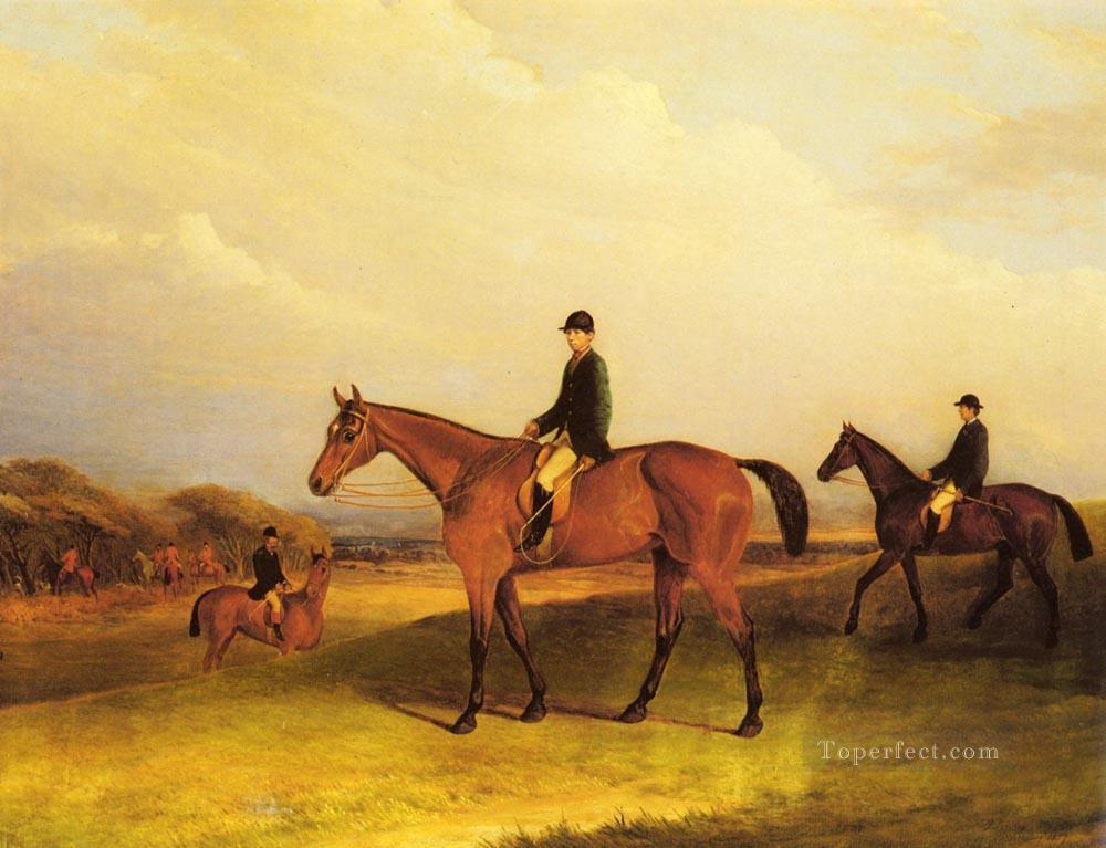 チェスナットハンター馬に乗る騎手 ジョン・ファーニーリー・シニア油絵